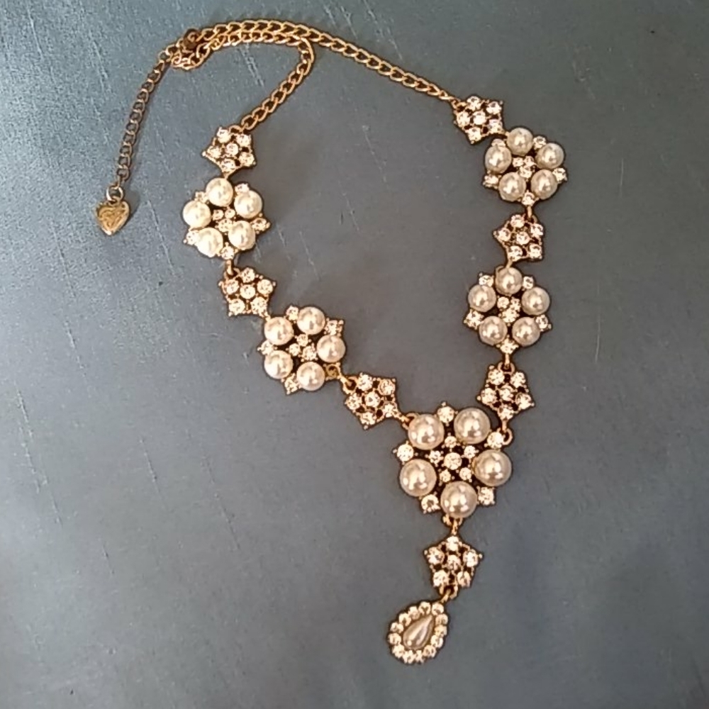Betsey Johnson faux pearl gold diamond statement